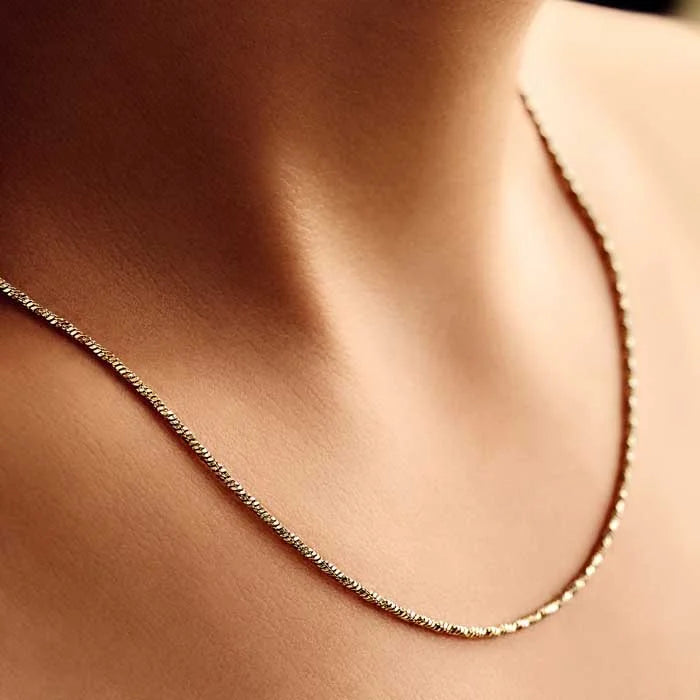 18K Gold Plated Twisted Singapore Necklace in Steel