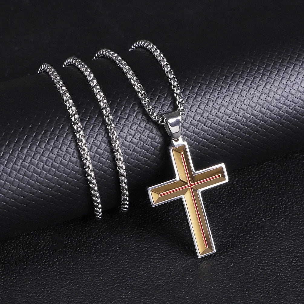 Two-Tone Cross Necklace with PVD Gold Finish