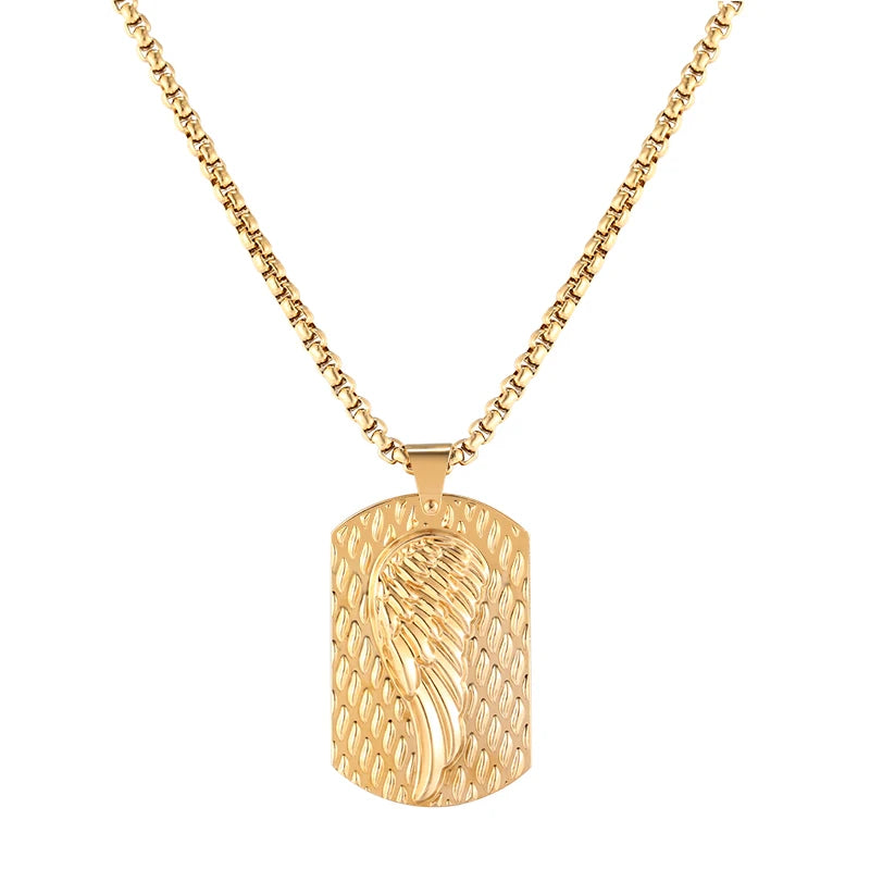Gold Wing Pendant Necklace for Men