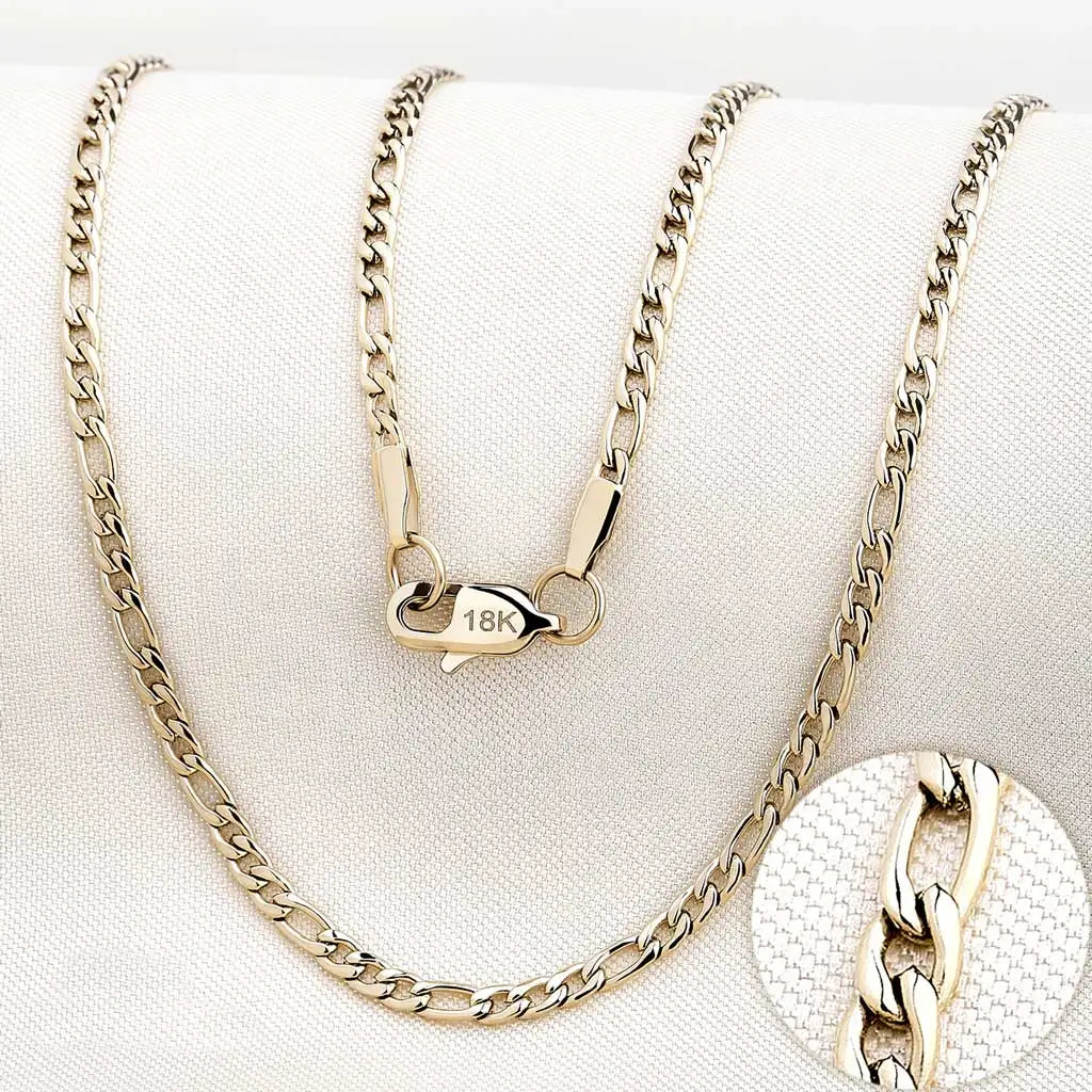 Gold Figaro Chain Necklace in Multiple Widths