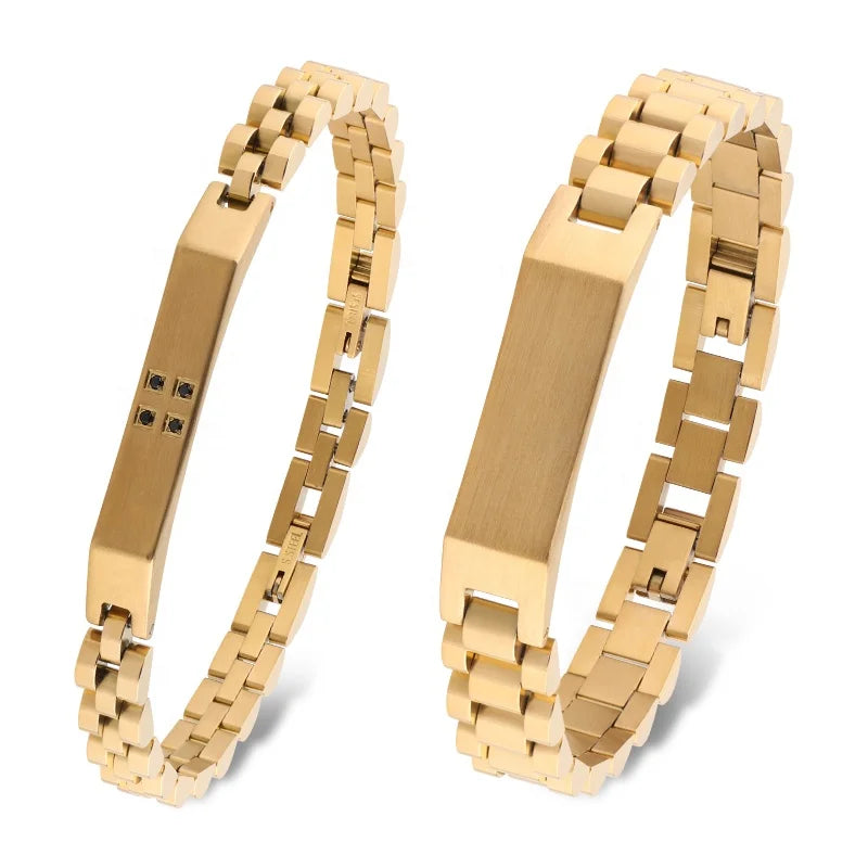 18K Gold Plated ID Bracelet with Watchband Links