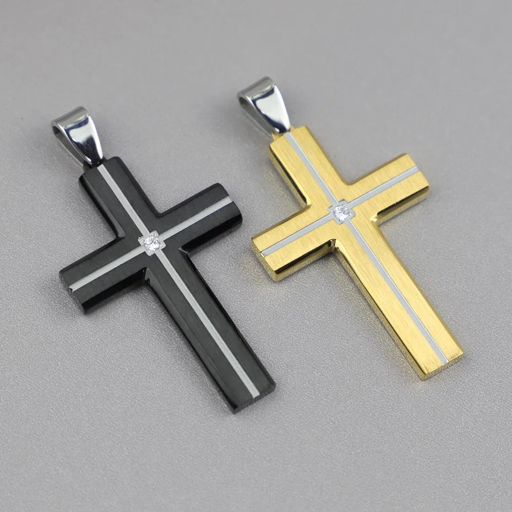 Two-Tone Cross Pendant Necklace with Zircon