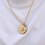 Gold Disc Pendant Necklace with Zircon