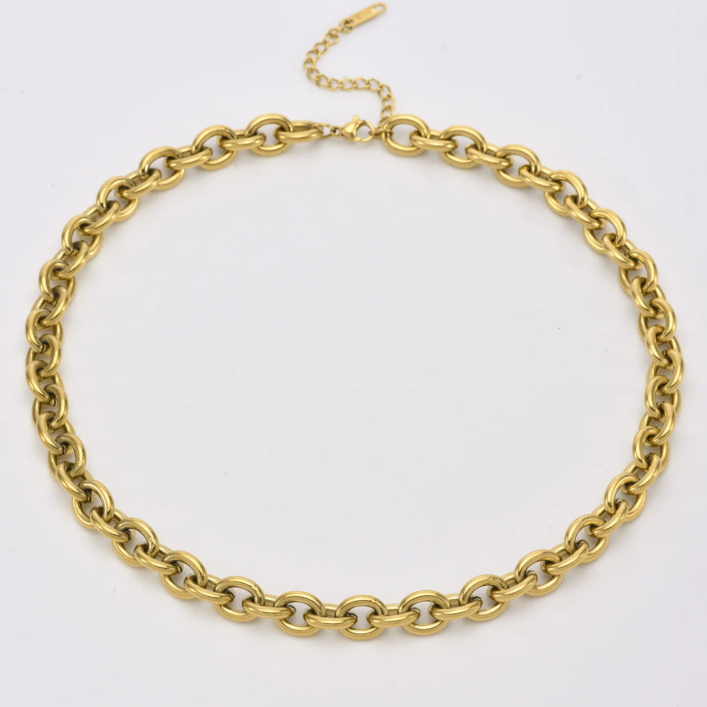 Chunky Gold Link Choker Necklace in Steel