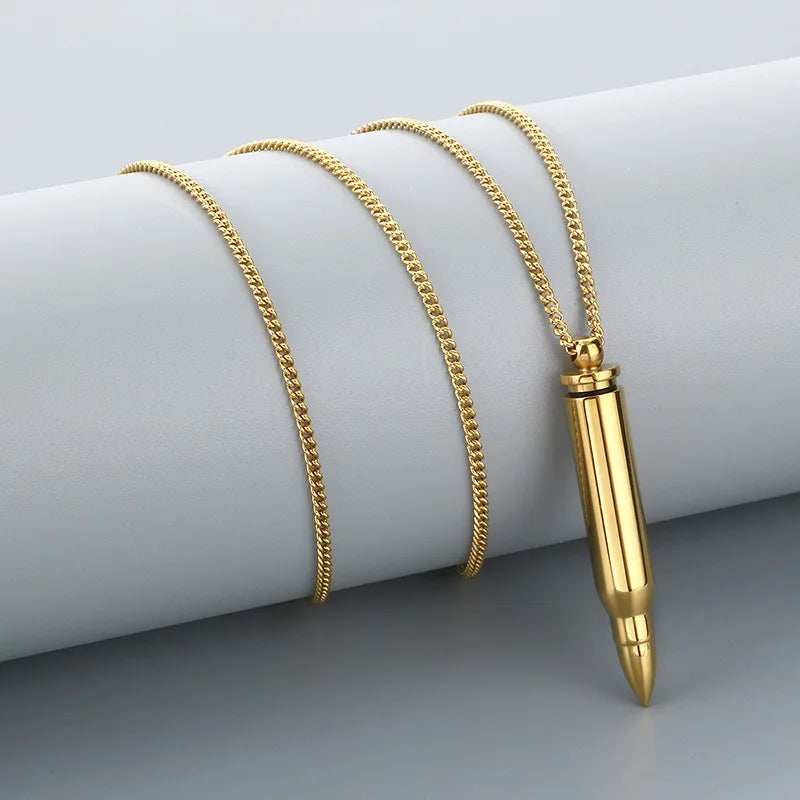 Steel Hollow Cylinder Pendant Necklace