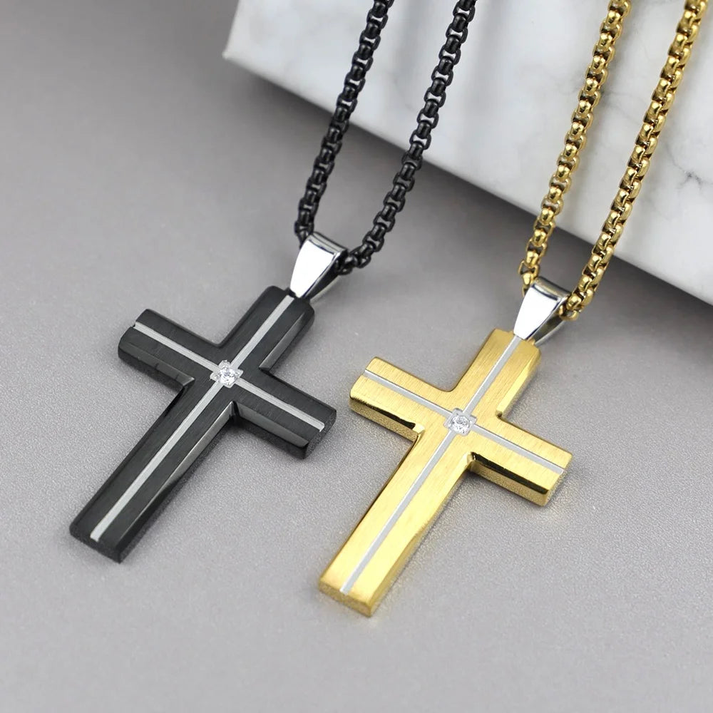 Two-Tone Cross Pendant Necklace with Zircon