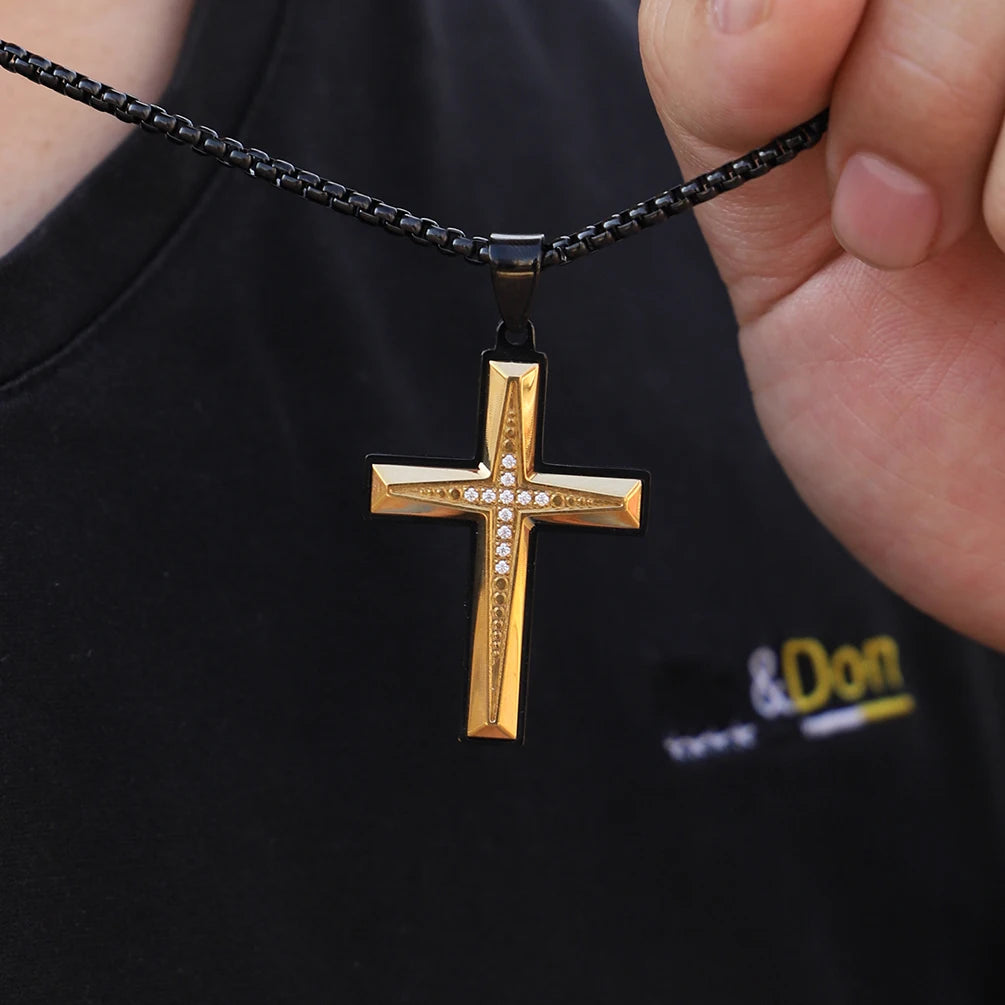 Zircon Channel Cross Pendant Necklace