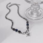 Steel Figaro Chain Necklace with Hematite Star