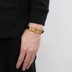 Braided Leather Bracelet with Square Steel Clasp