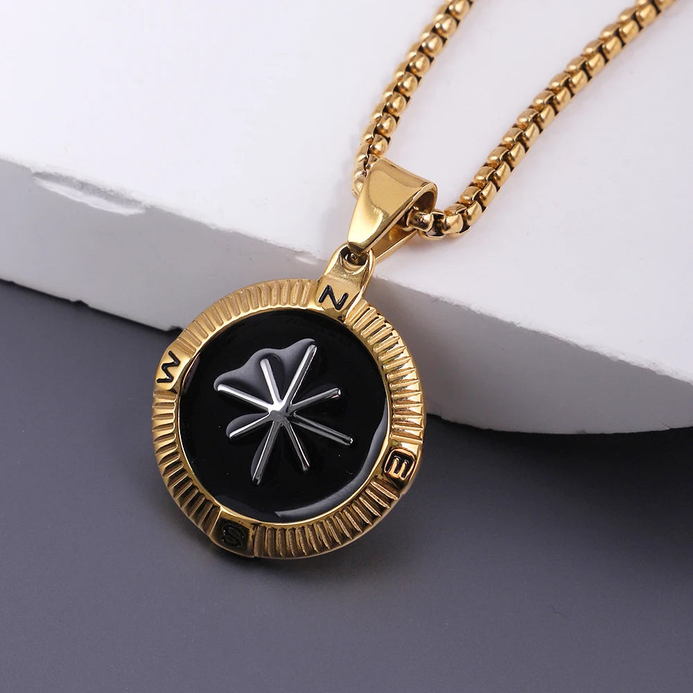 18K Gold Plated and Black Compass Pendant Necklace