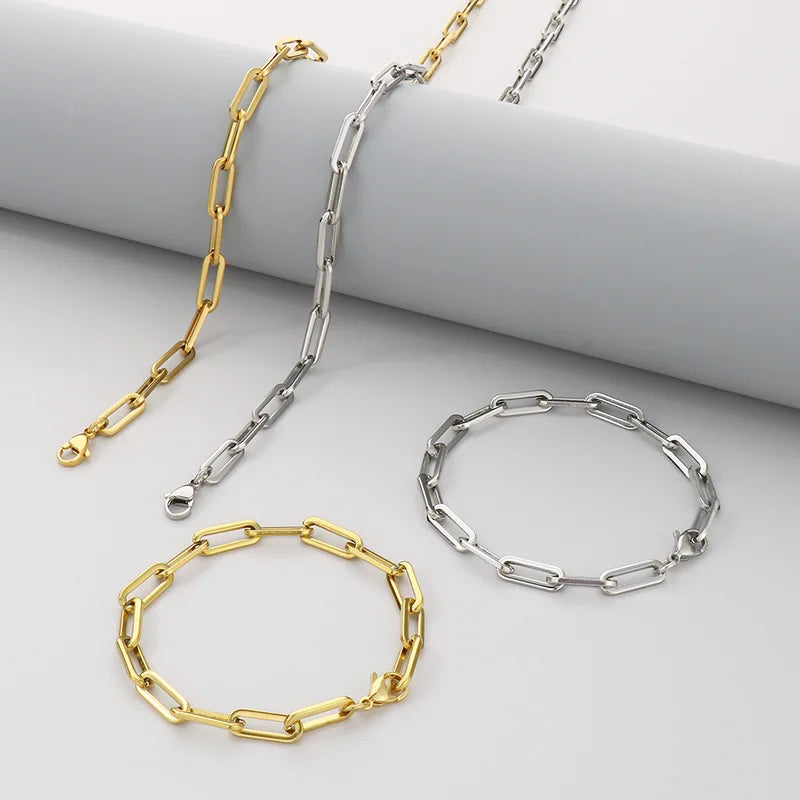 18K Gold Plated Titanium Paperclip Necklace and Bracelet Set