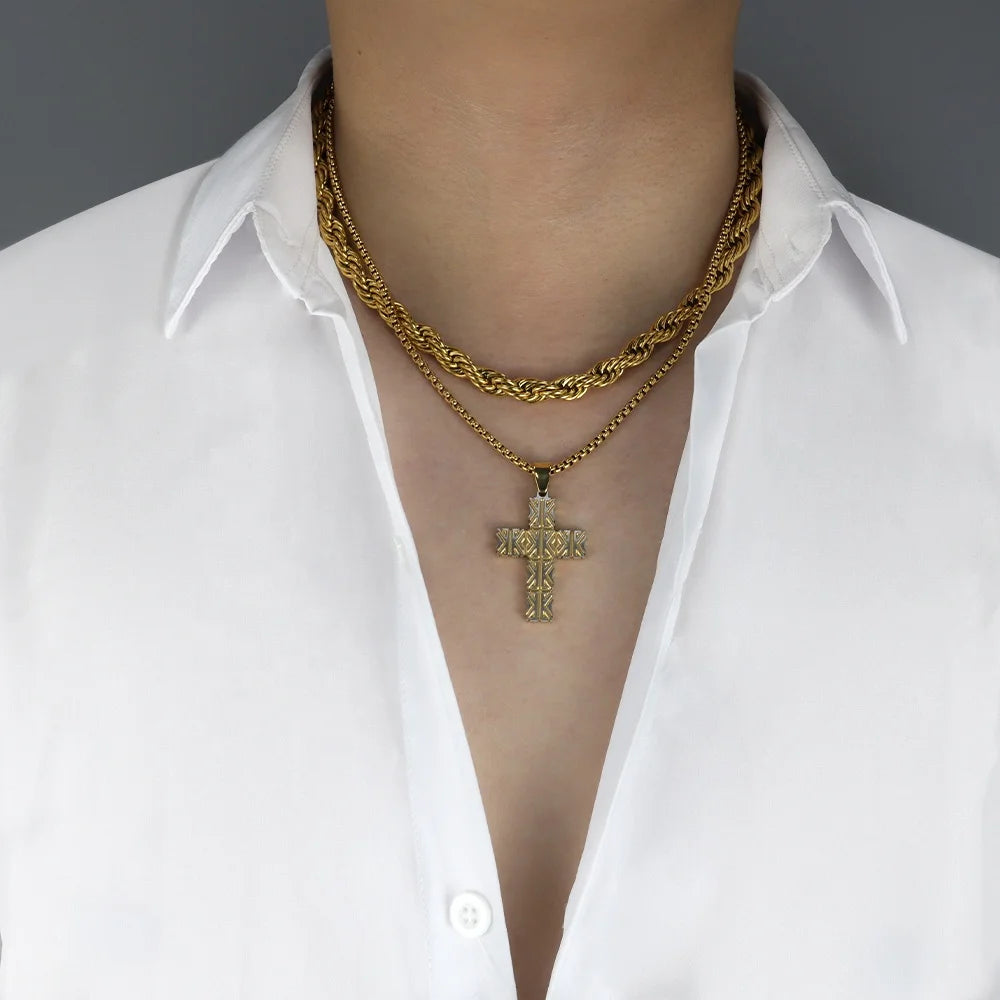 18K Gold Plated Geometric Cross Pendant Necklace