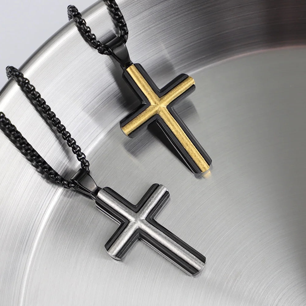 Black & Gold Two-Tone Cross Pendant Necklace