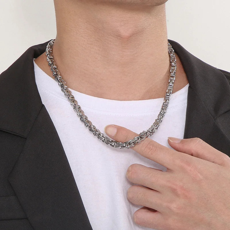 Steel Byzantine Chain Necklace in Multiple Widths