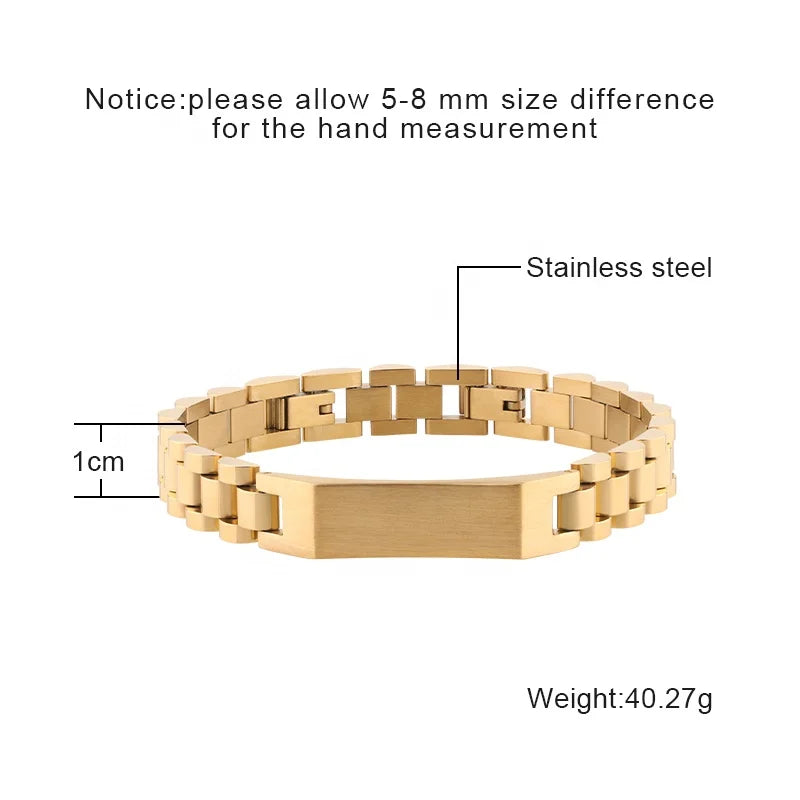 18K Gold Plated ID Bracelet with Watchband Links