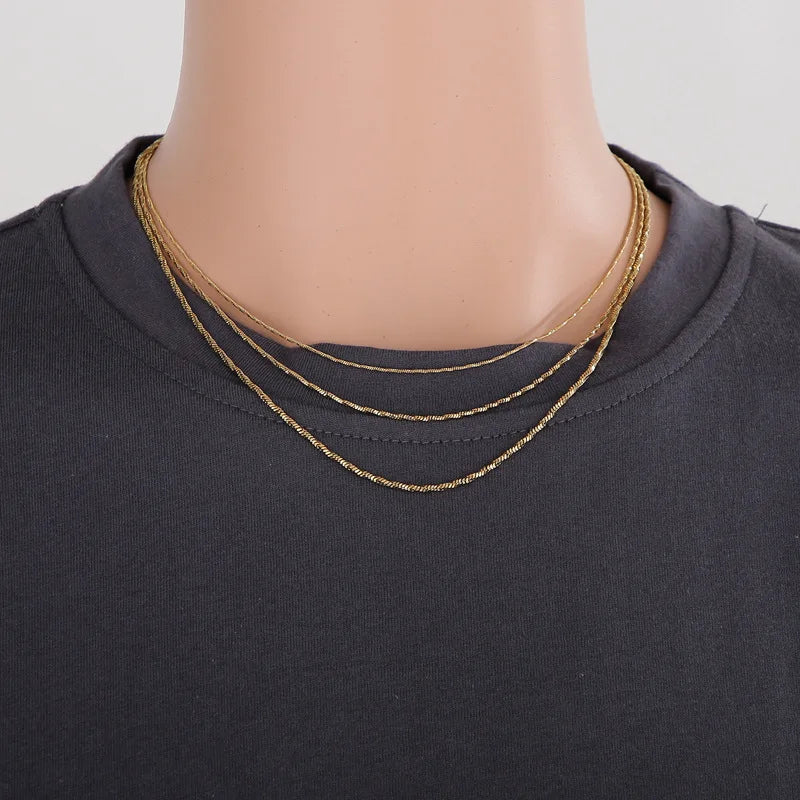 18K Gold Plated Twisted Singapore Necklace in Steel