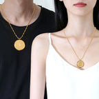 Gold Disc Pendant Necklace with Zircon