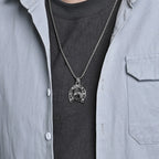 Steel Horseshoe Pendant Necklace with Zircon