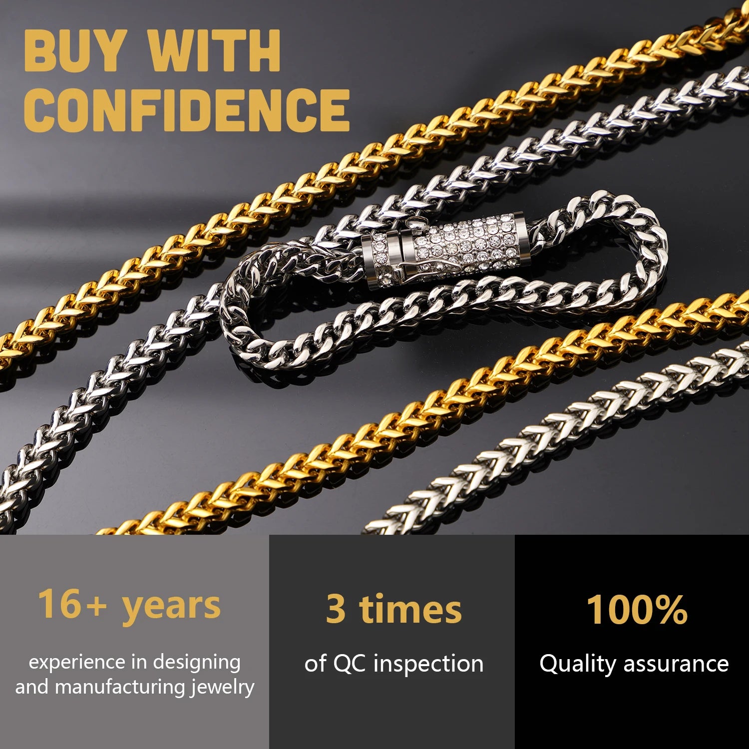18K Gold Plated Franco Chain Necklace with Zircon Clasp