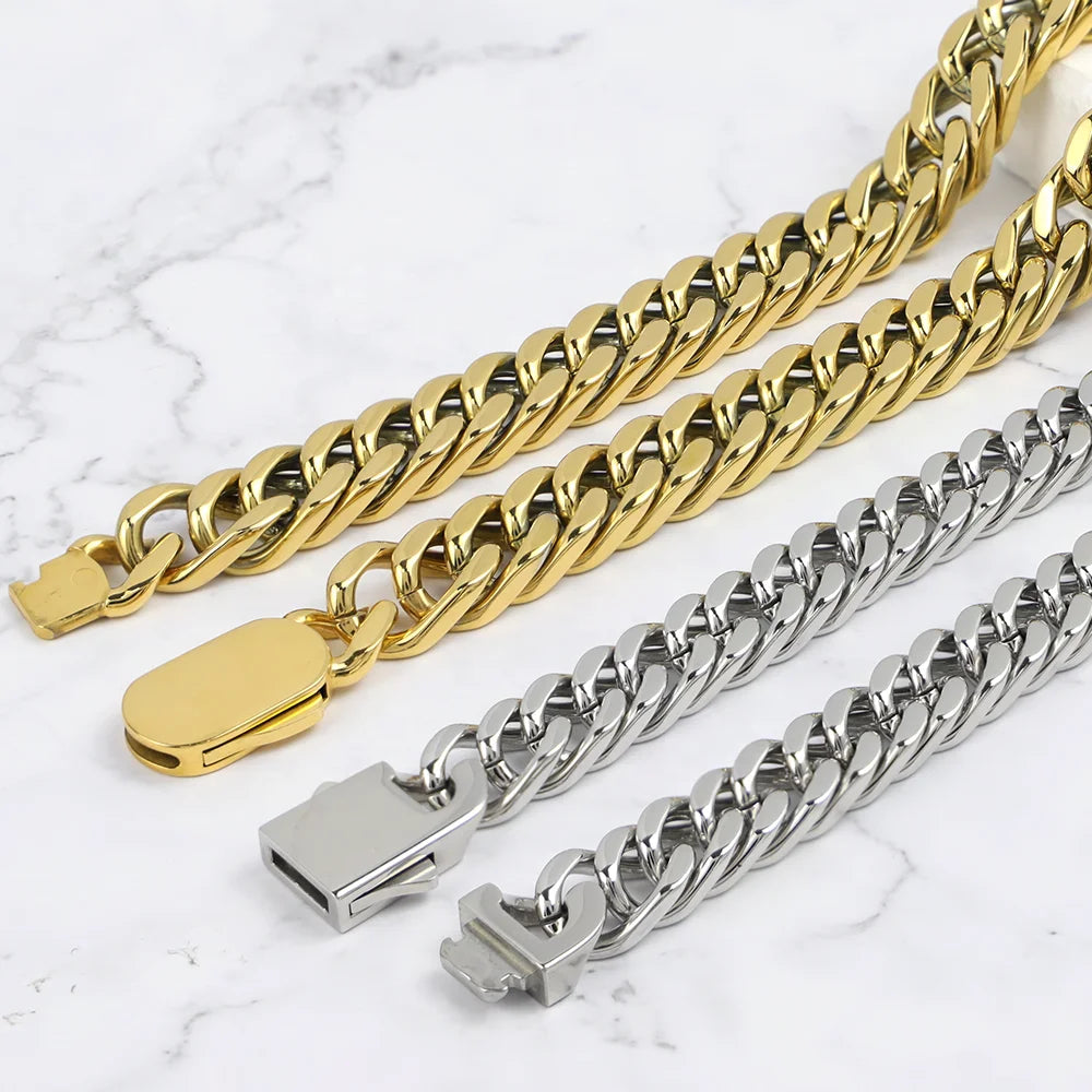 12mm Gold Curb Link Necklace & Bracelet Set