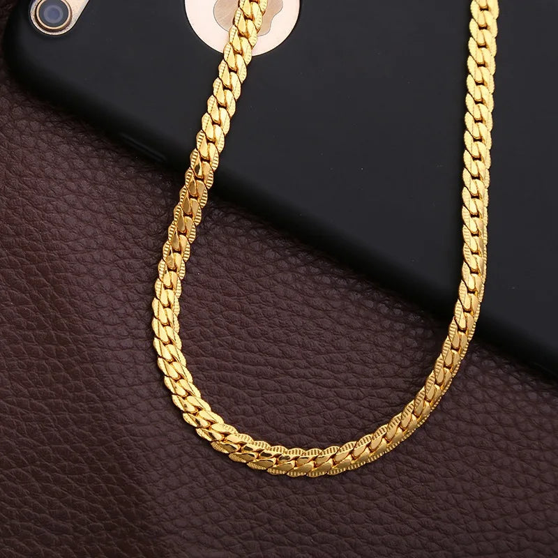 18K Gold Plated Herringbone Necklace with a Flat Profile