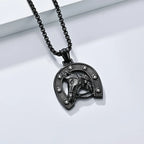 Steel Horseshoe Pendant Necklace with Zircon