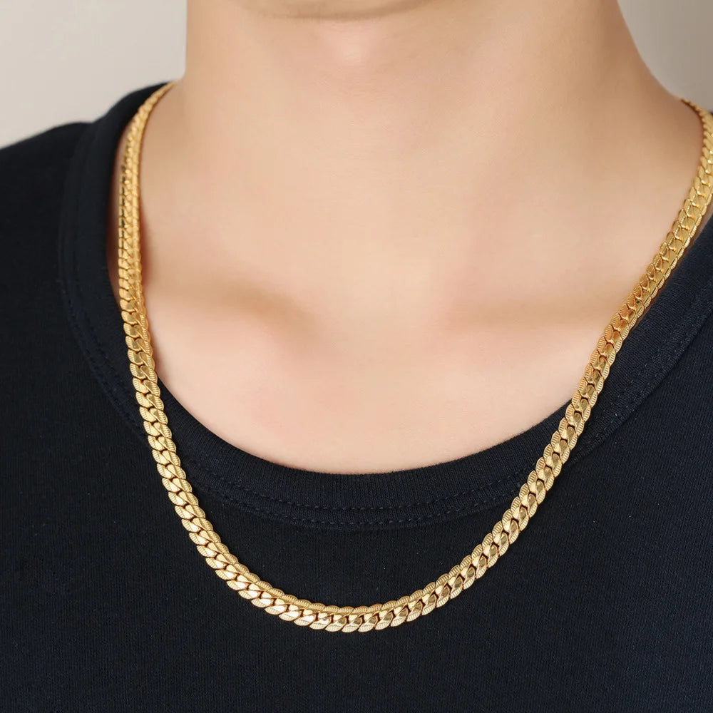 18K Gold Plated Herringbone Necklace with a Flat Profile