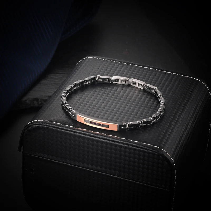 Ceramic and Steel Bracelet with Red Zircon