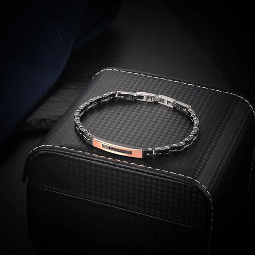 Ceramic and Steel Bracelet with Red Zircon