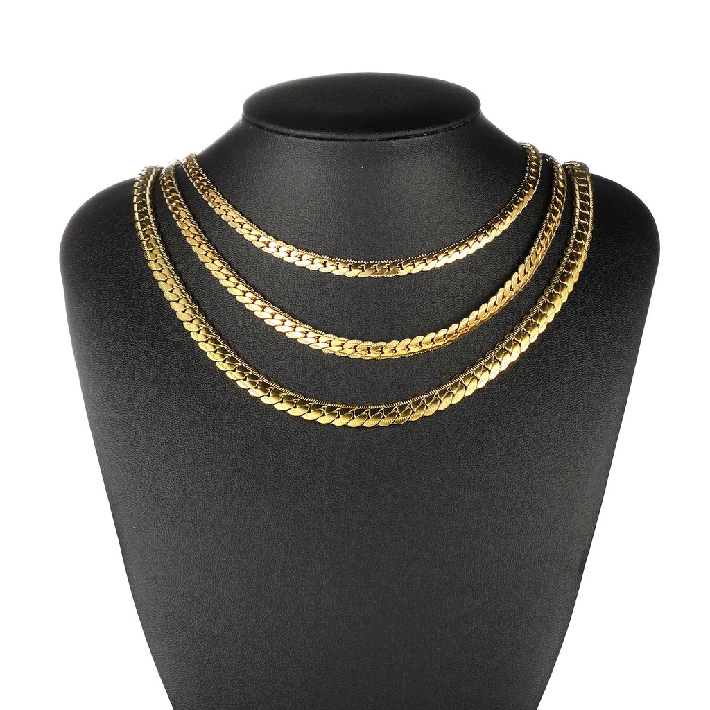 18K Gold Plated Herringbone Necklace with a Flat Profile