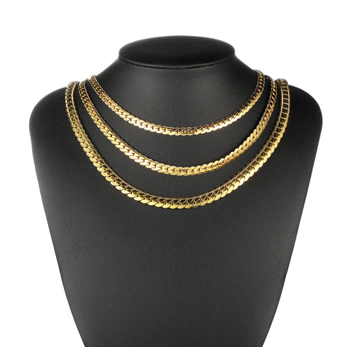 18K Gold Plated Herringbone Necklace with a Flat Profile