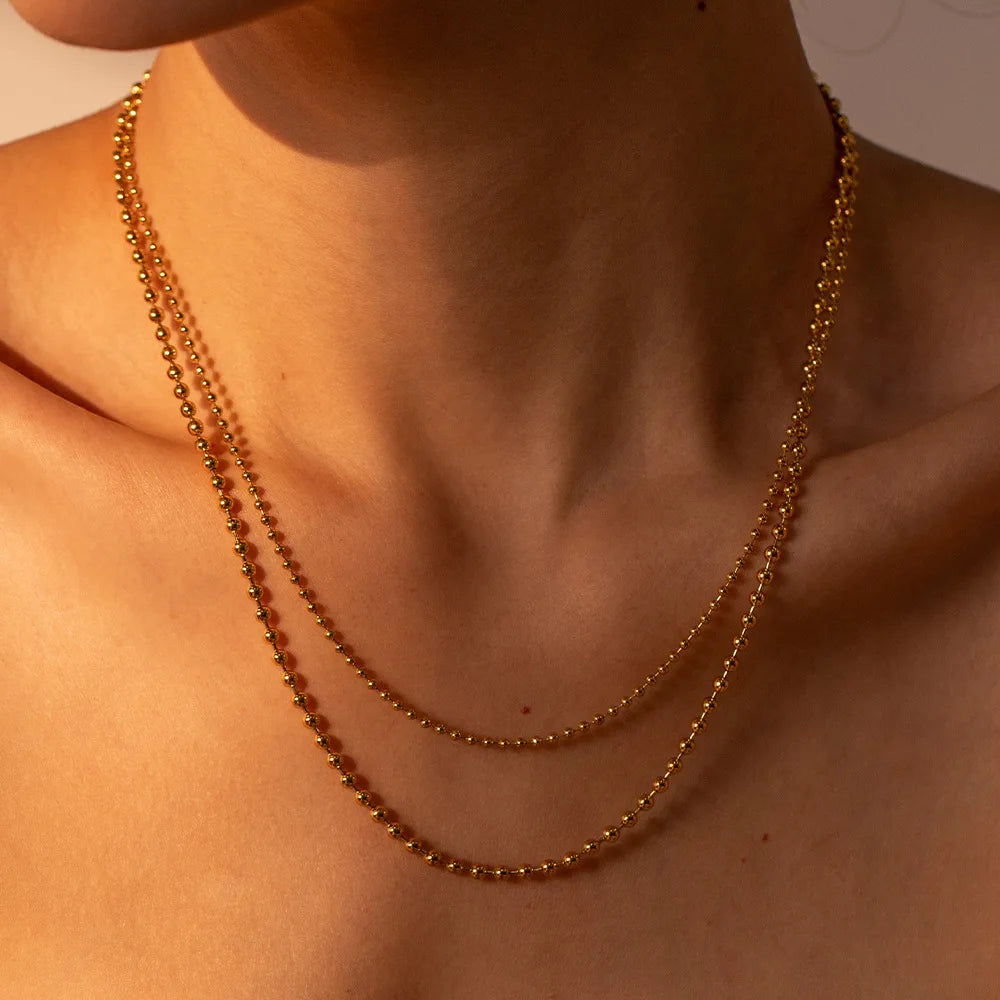 18K Gold Plated Polished Bead Chain Necklace