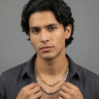 Rectangle Link Chain Necklace in Steel and Gold