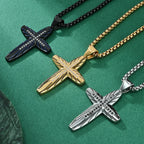 Engraved Arc Cross Zircon Pendant Necklace