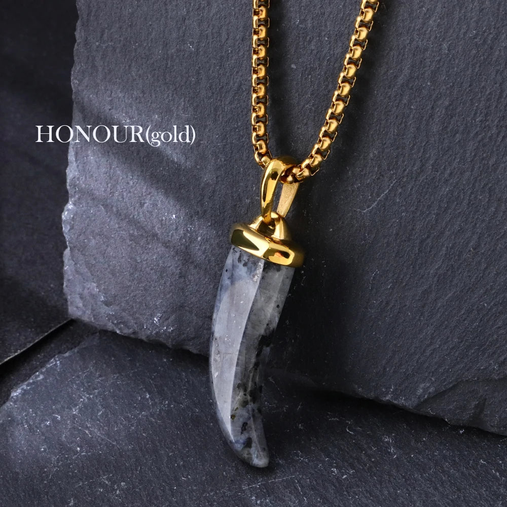 Labradorite Fang Pendant Necklace in Steel
