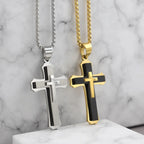 Layered Steel Cross Pendant Necklace