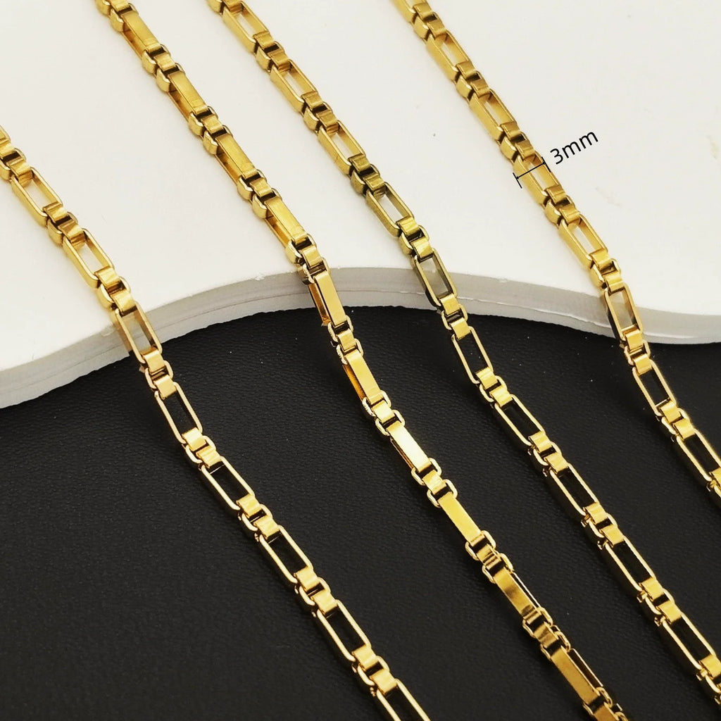 18K Gold Plated Box Chain Necklace in 3mm Steel