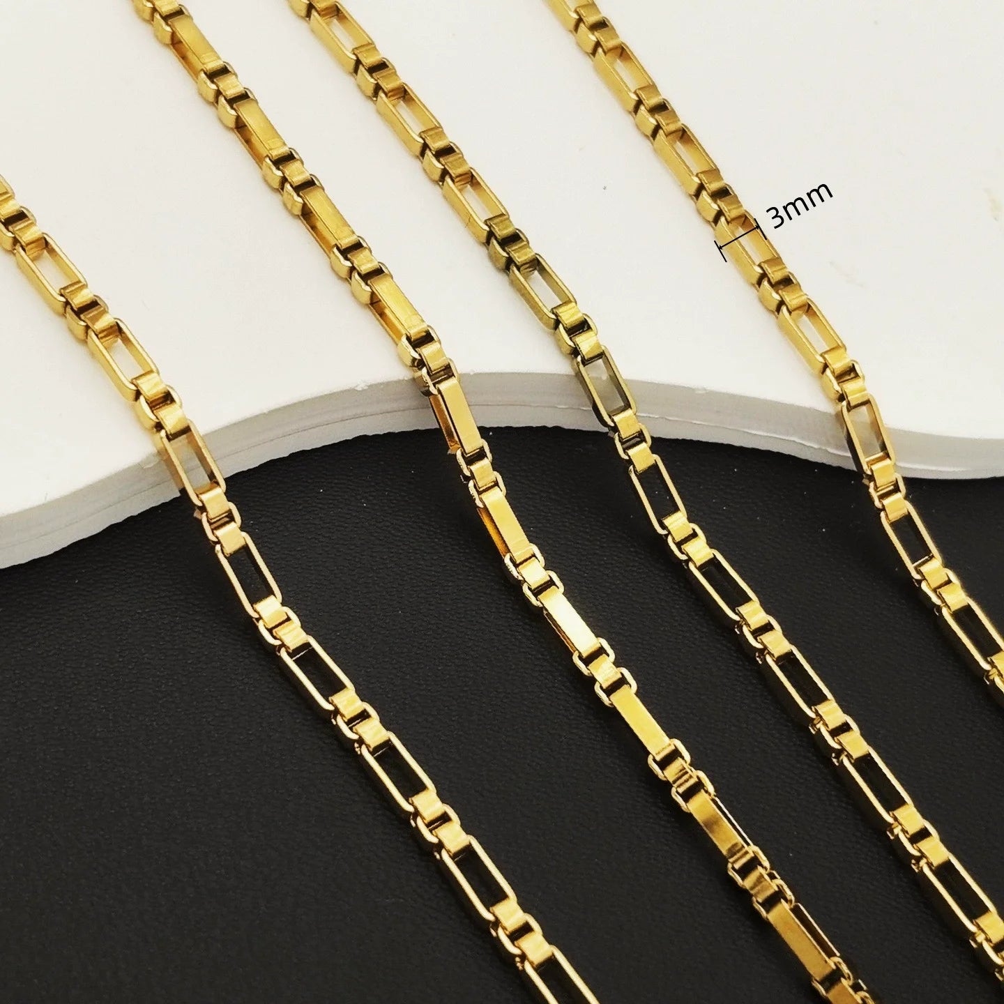 18K Gold Plated Box Chain Necklace in 3mm Steel