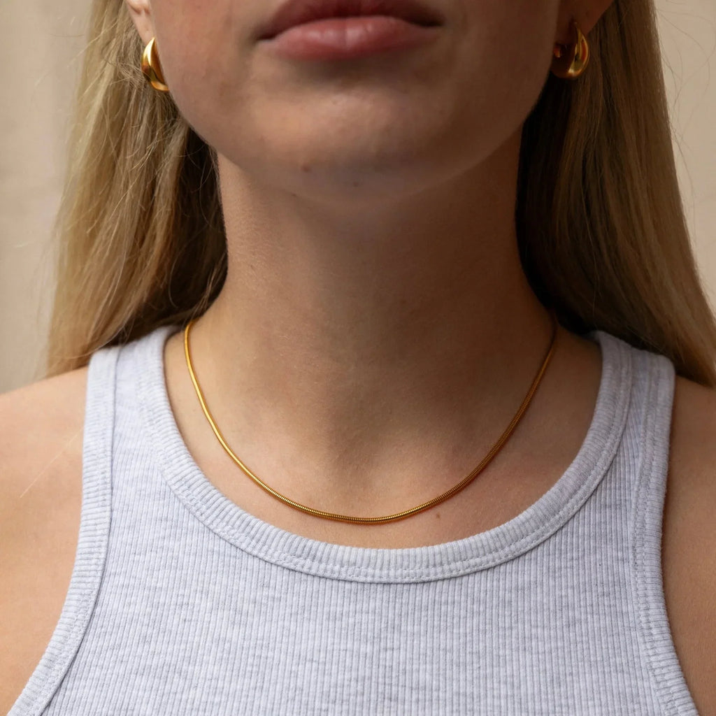 18K Gold Plated Round Snake Chain Necklace