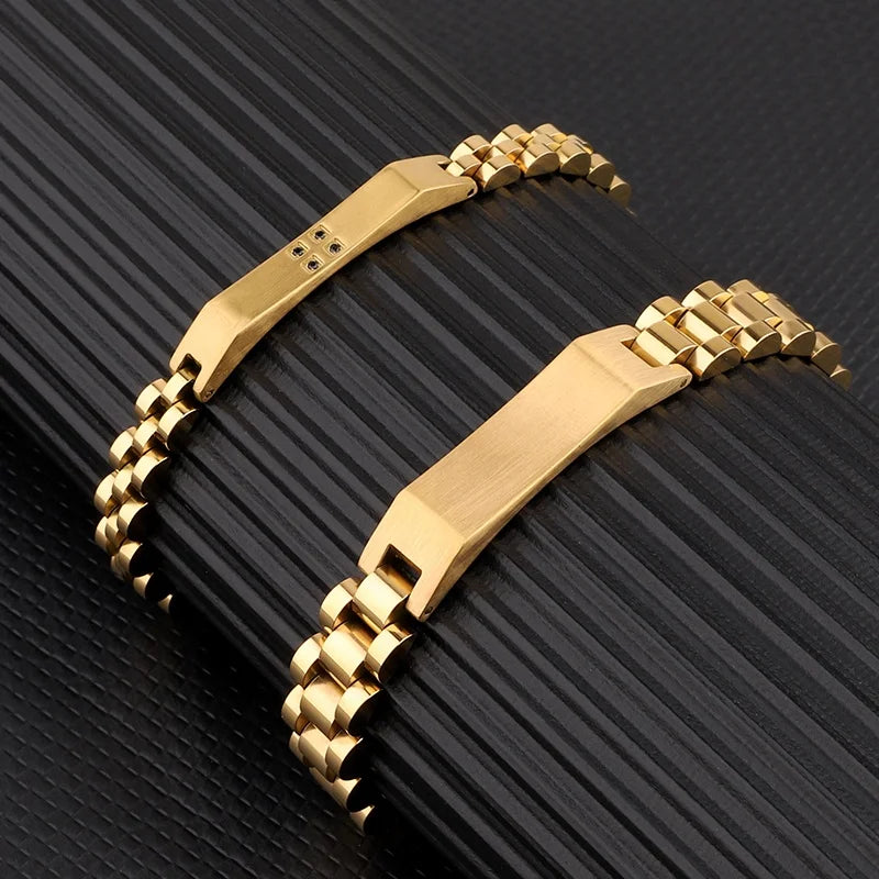 18K Gold Plated ID Bracelet with Watchband Links
