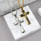 Layered Steel Cross Pendant Necklace