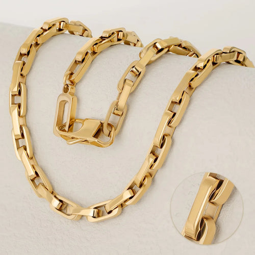 Rectangle Link Chain Necklace in Steel and Gold