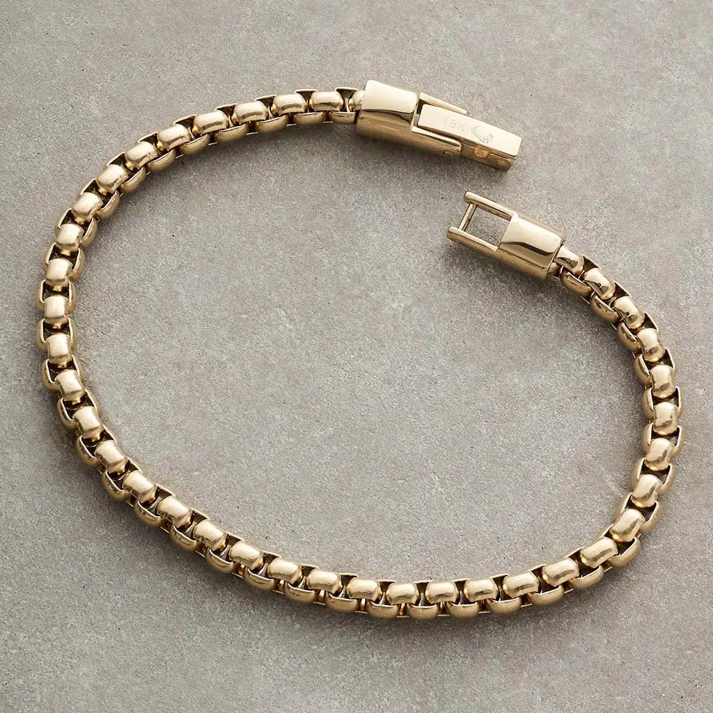 18K Gold Plated Box Chain Bracelet in Three Widths