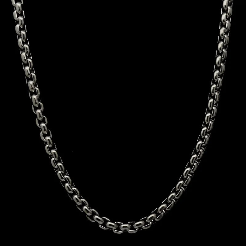 Pure Titanium Box Chain Necklace in Polished Silver