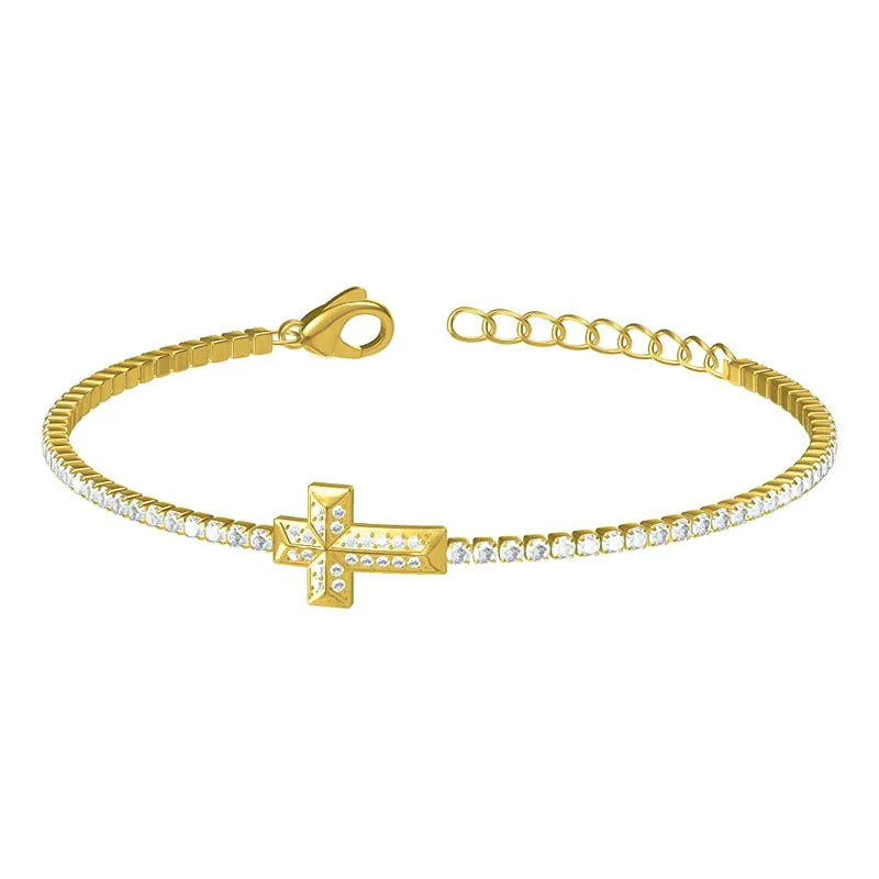 18K Gold PVD Cross Charm Tennis Bracelet