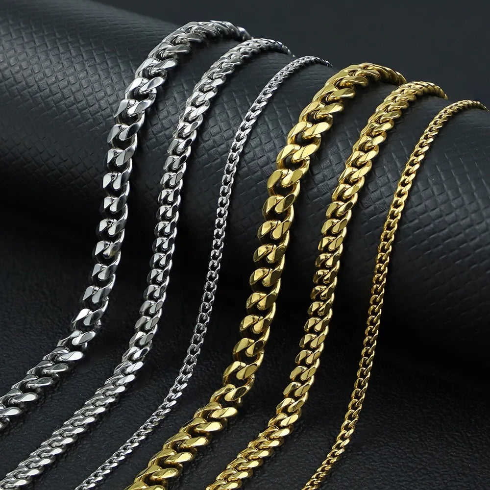 18K Gold Plated Cuban Link Chain Necklace in Five Widths