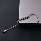 Steel Double Box Chain Bracelet with Black Accents