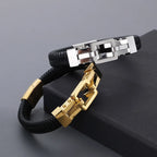 Braided Leather Bracelet with Square Steel Clasp