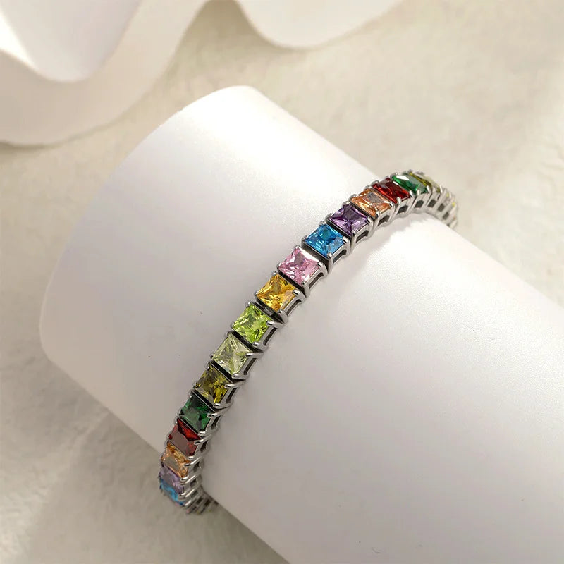 Rainbow Square Zircon Tennis Bracelet