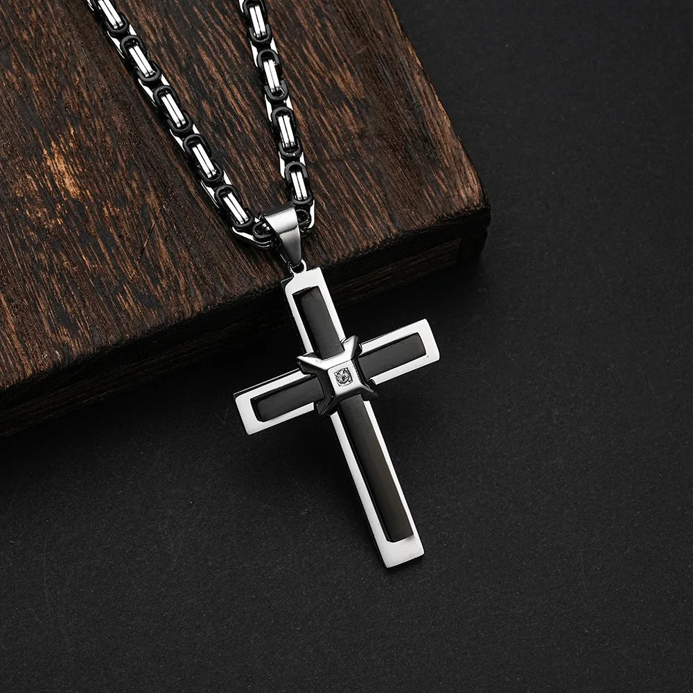 Emperor Chain Cross Necklace with Zirconia